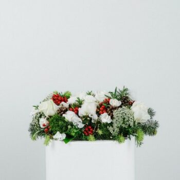 Holly - Christmas table centre piece - white and red flowers